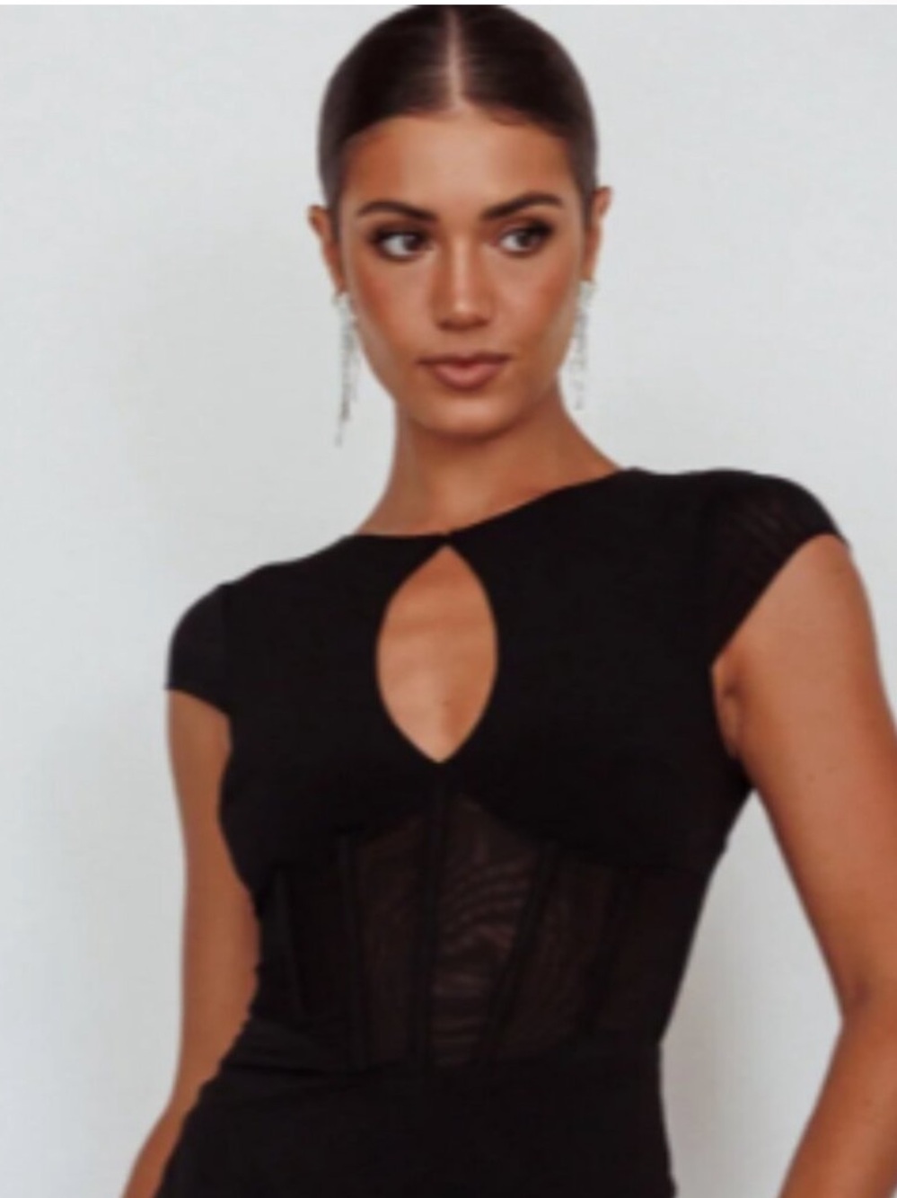 Selfie Leslie Black Keyhole Corset-Detail Short Sleeve Top